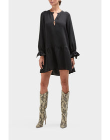 Onyx Silk Flounce Babydoll Dress | Black