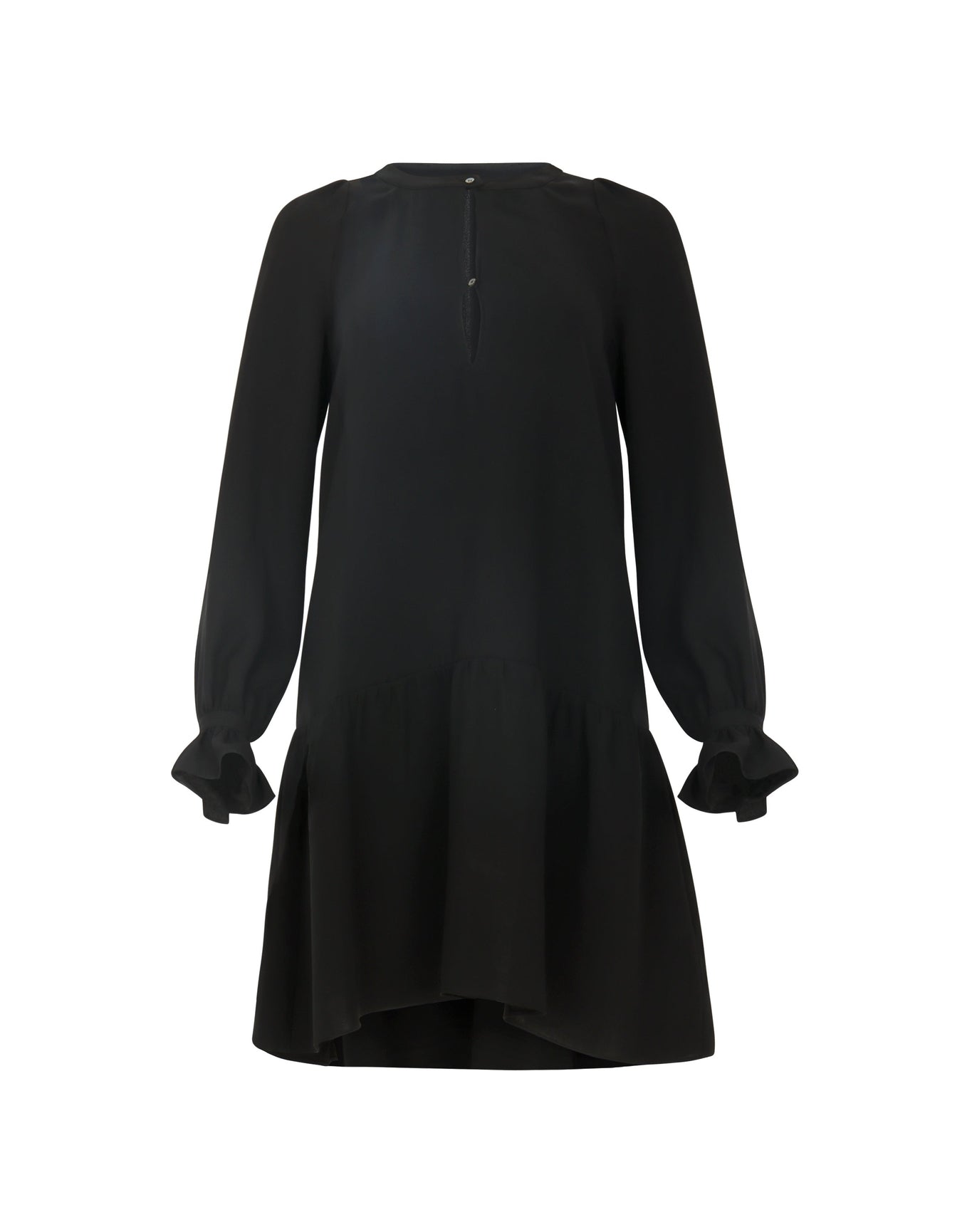 Onyx Silk Flounce Babydoll Dress | Black