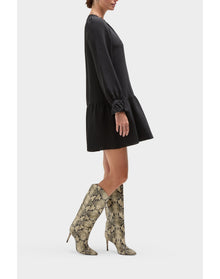 Onyx Silk Flounce Babydoll Dress | Black