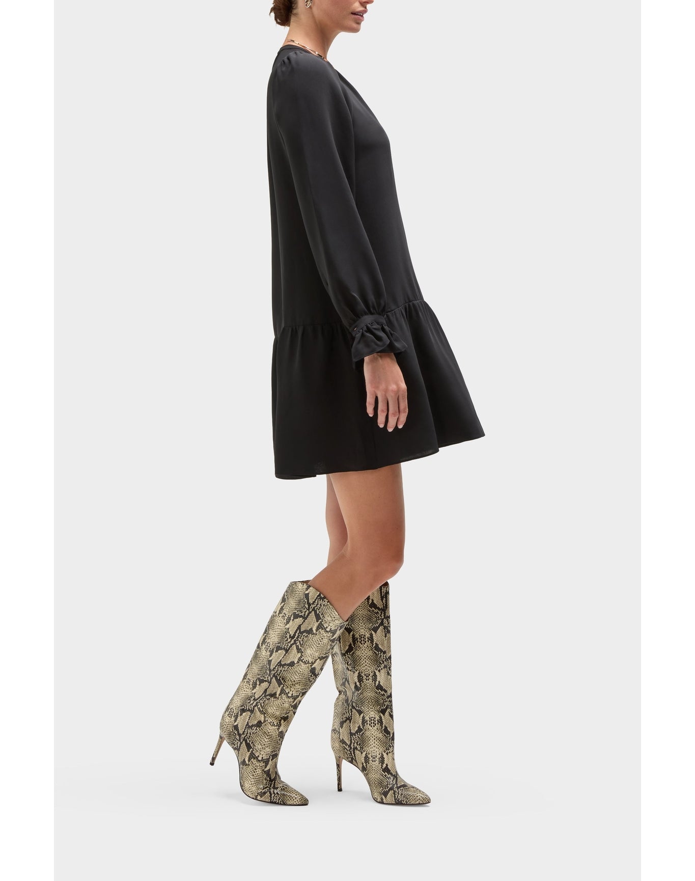 Onyx Silk Flounce Babydoll Dress | Black
