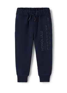 Cotton Fleece Trousers with Print | Blue