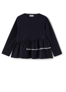 Long Sleeve Sweater with Flounce | Blue/White
