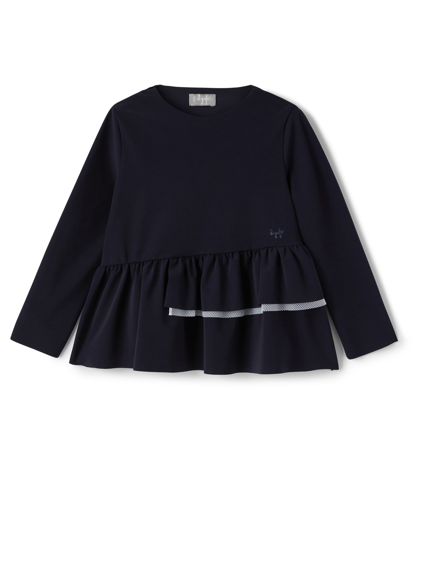 Long Sleeve Sweater with Flounce | Blue/White