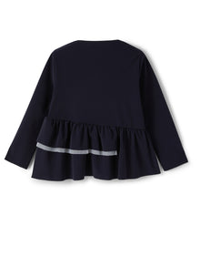 Long Sleeve Sweater with Flounce | Blue/White