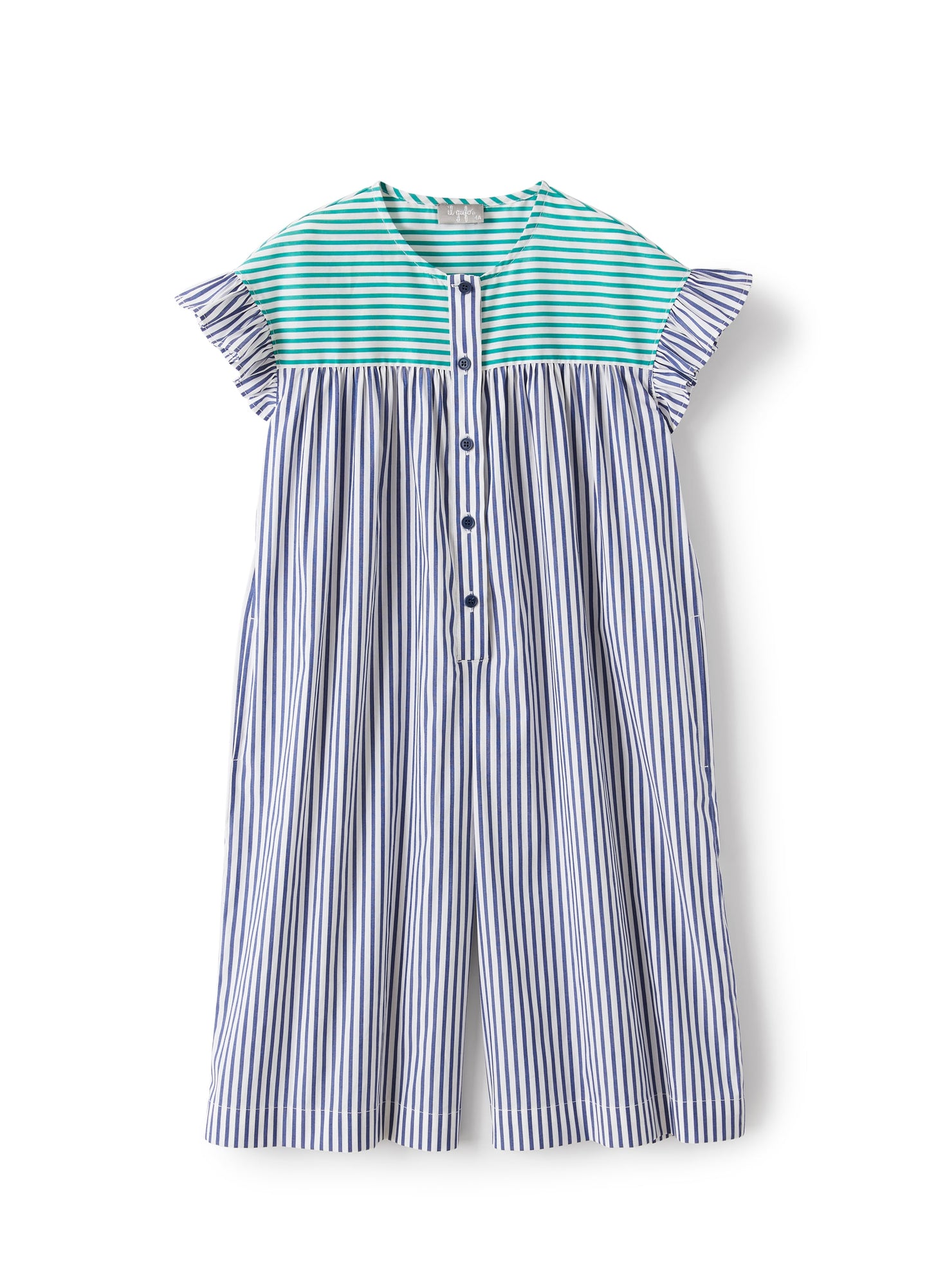 Dungarees in Striped Stretch Cotton | Blue Denim/Acqua