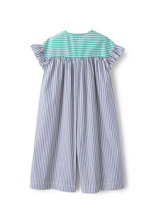 Dungarees in Striped Stretch Cotton | Blue Denim/Acqua