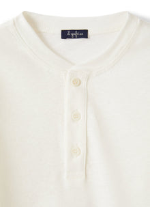 Granddad-Collar T-Shirt in A Cotton-Linen Blend | Milk