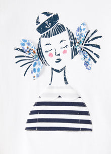 Long-Sleeve T-Shirt with Print of Little Girl | White/Blue