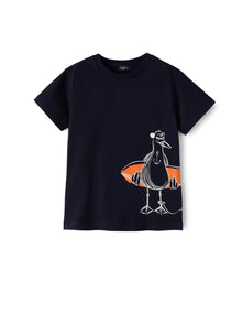 Jersey T-Shirt with Seagull Print | Blue/White