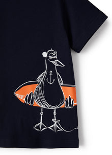 Jersey T-Shirt with Seagull Print | Blue/White