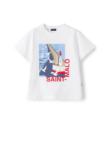 Jersey T-Shirt with Saint-Malo Print | White/Red