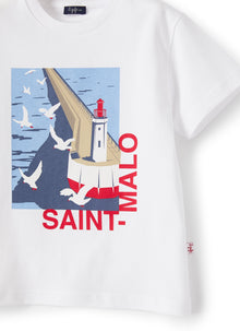 Jersey T-Shirt with Saint-Malo Print | White/Red