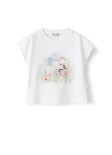 T-Shirt with Landscape Print | White/Sand