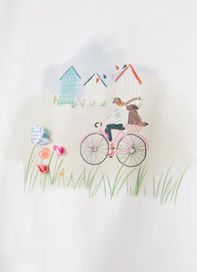 T-Shirt with Landscape Print | White/Sand
