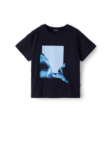 Jersey T-Shirt with Shark Print | Blue/Light Blue
