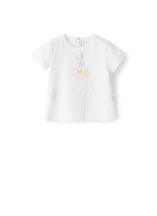 T-Shirt with Print of Flower And Little Girl | White/Chick Yellow