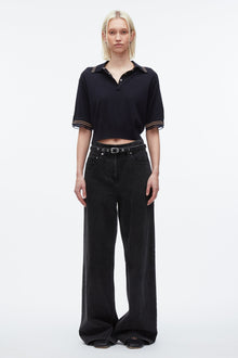 Cropped Polo with Organza | Navy