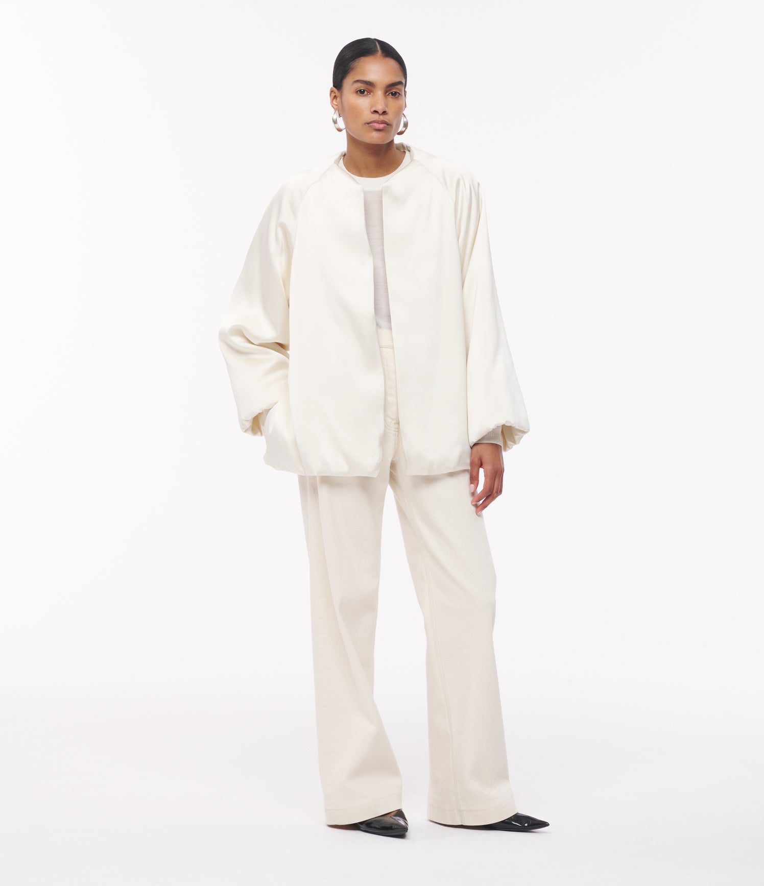 Another Tomorrow Padded Wrap Coat in Cream – Satin Women's Outerwear