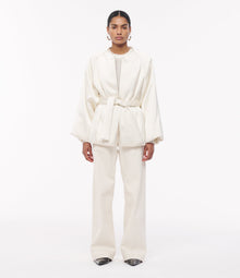 Another Tomorrow Padded Wrap Coat in Cream – Satin Women's Outerwear