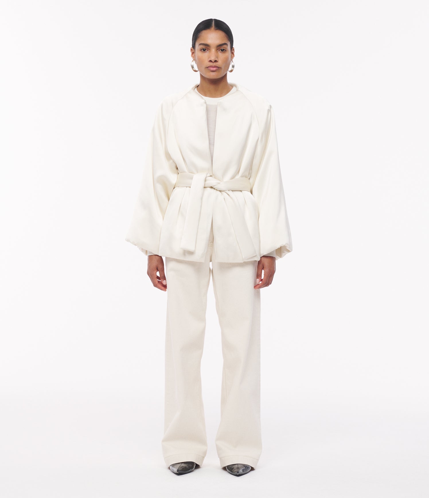 Another Tomorrow Padded Wrap Coat in Cream – Satin Women's Outerwear