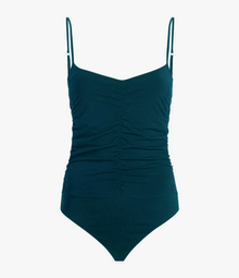 Another Tomorrow Shirred Bodysuit in Petrol – Cotton Women's Top