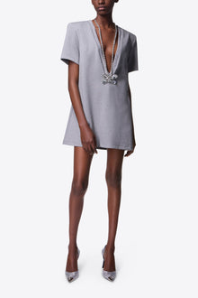 Crystal Butterfly V-Neck T-Shirt Dress | Grey Melange