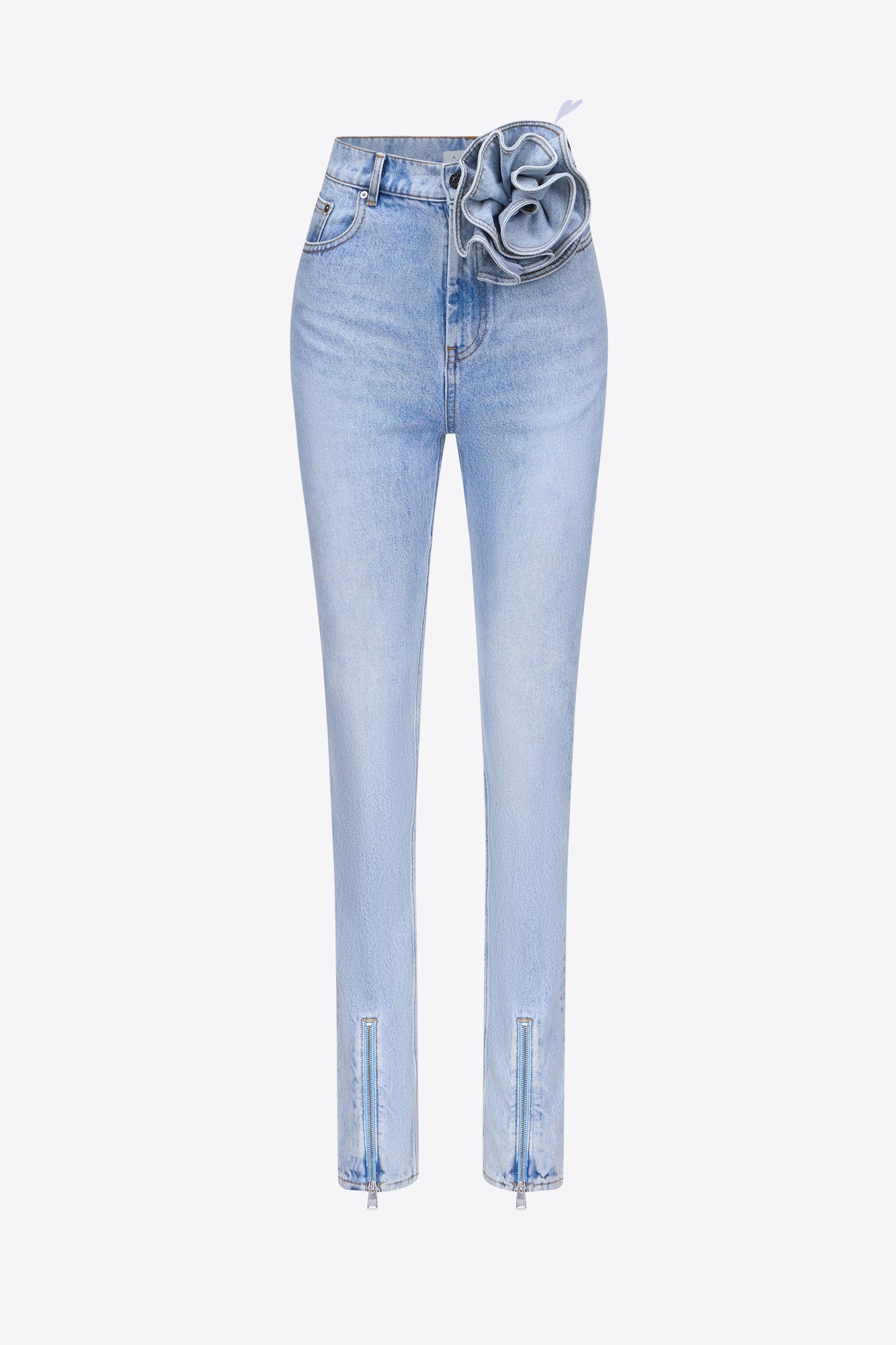 Flower Corsage Ankle Zip Jean | Super Light Wash