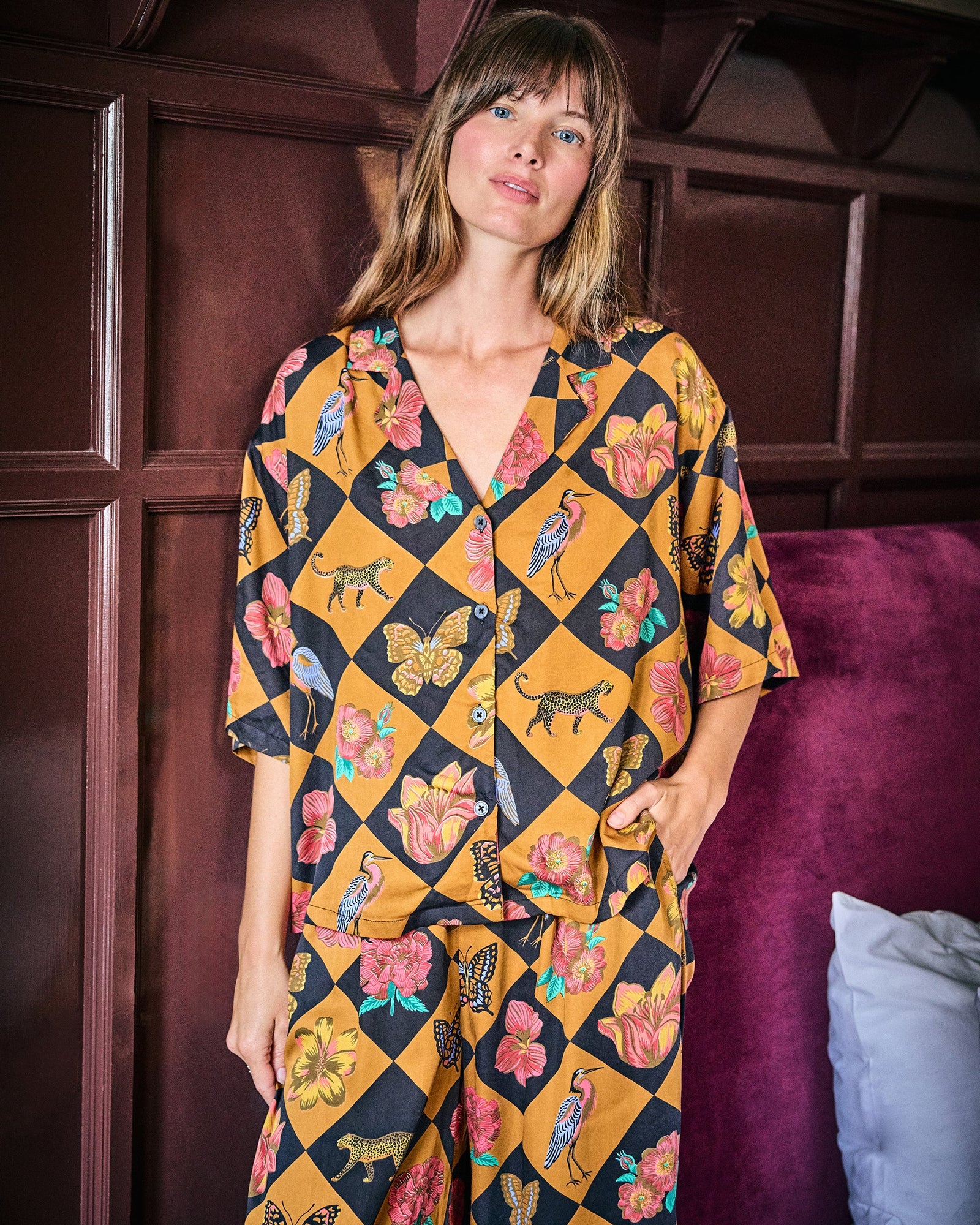 Botanical Checkerboard - OLD Eco Satin Wildest Dreams Set - Caramel - Printfresh