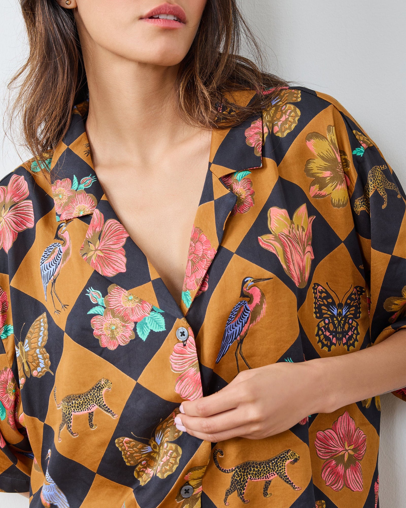 Botanical Checkerboard - OLD Eco Satin Wildest Dreams Set - Caramel - Printfresh