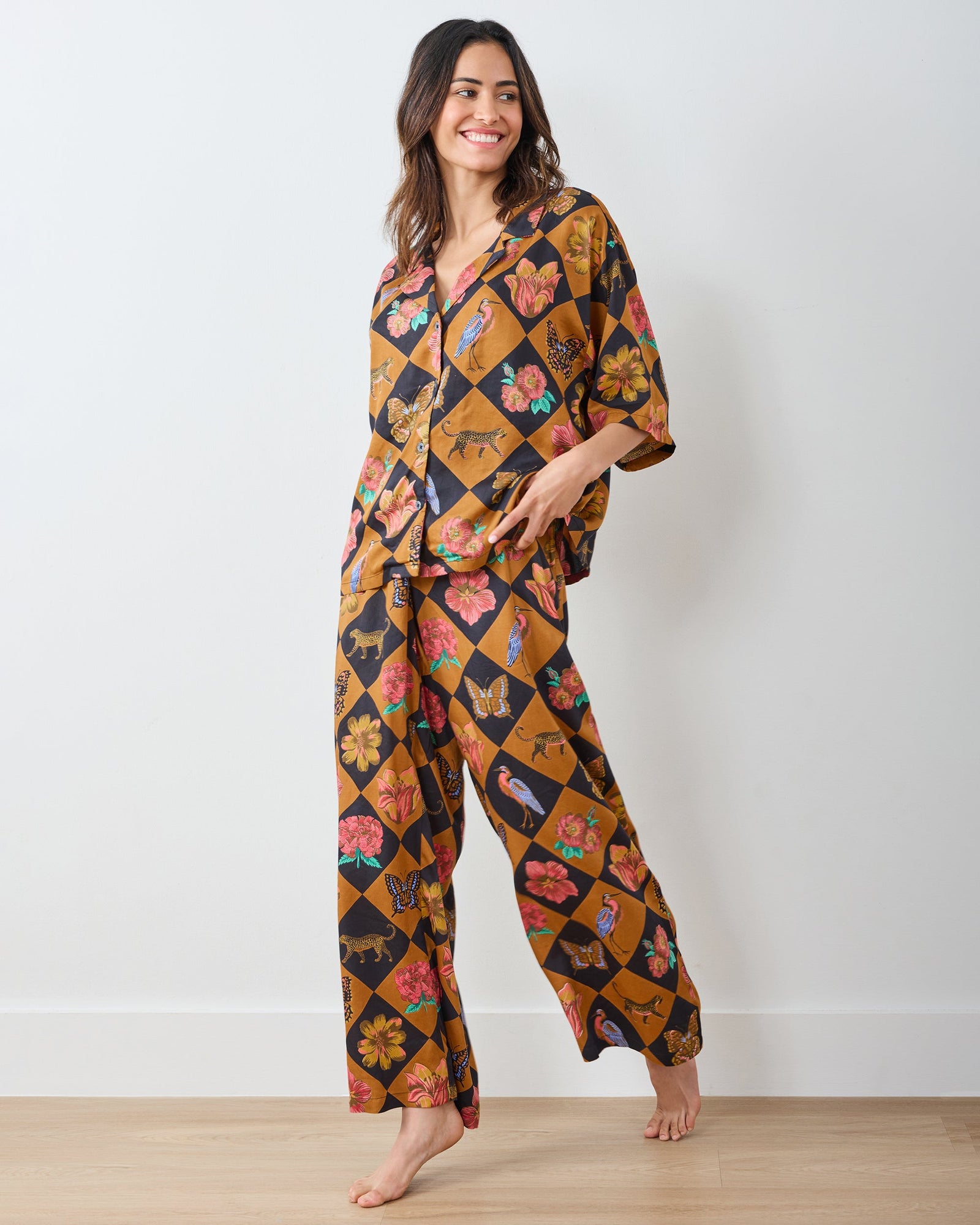 Botanical Checkerboard - OLD Eco Satin Wildest Dreams Set - Caramel - Printfresh