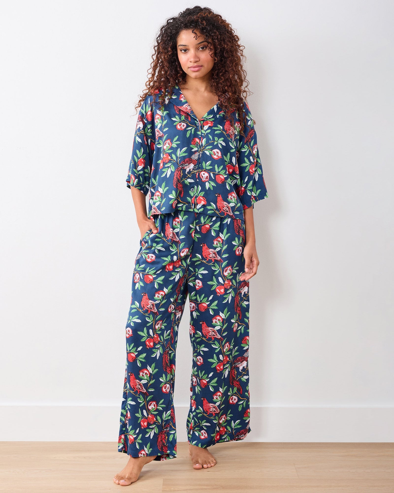 Pomegranate Tree - Eco Satin Wildest Dream Set - Navy - Printfresh