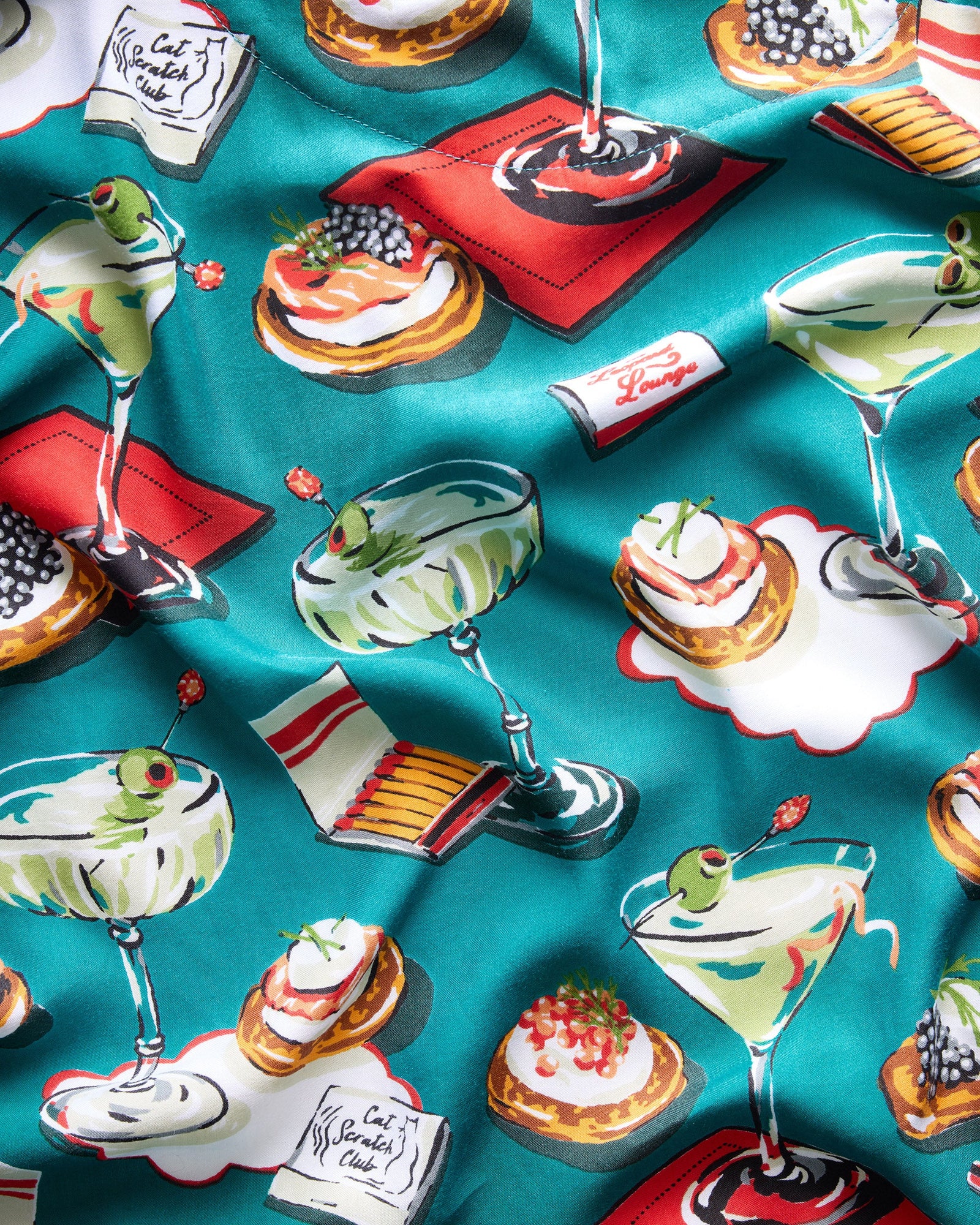 Blinis & Martinis - Eco Satin Robe - Mid Century Blue - Printfresh