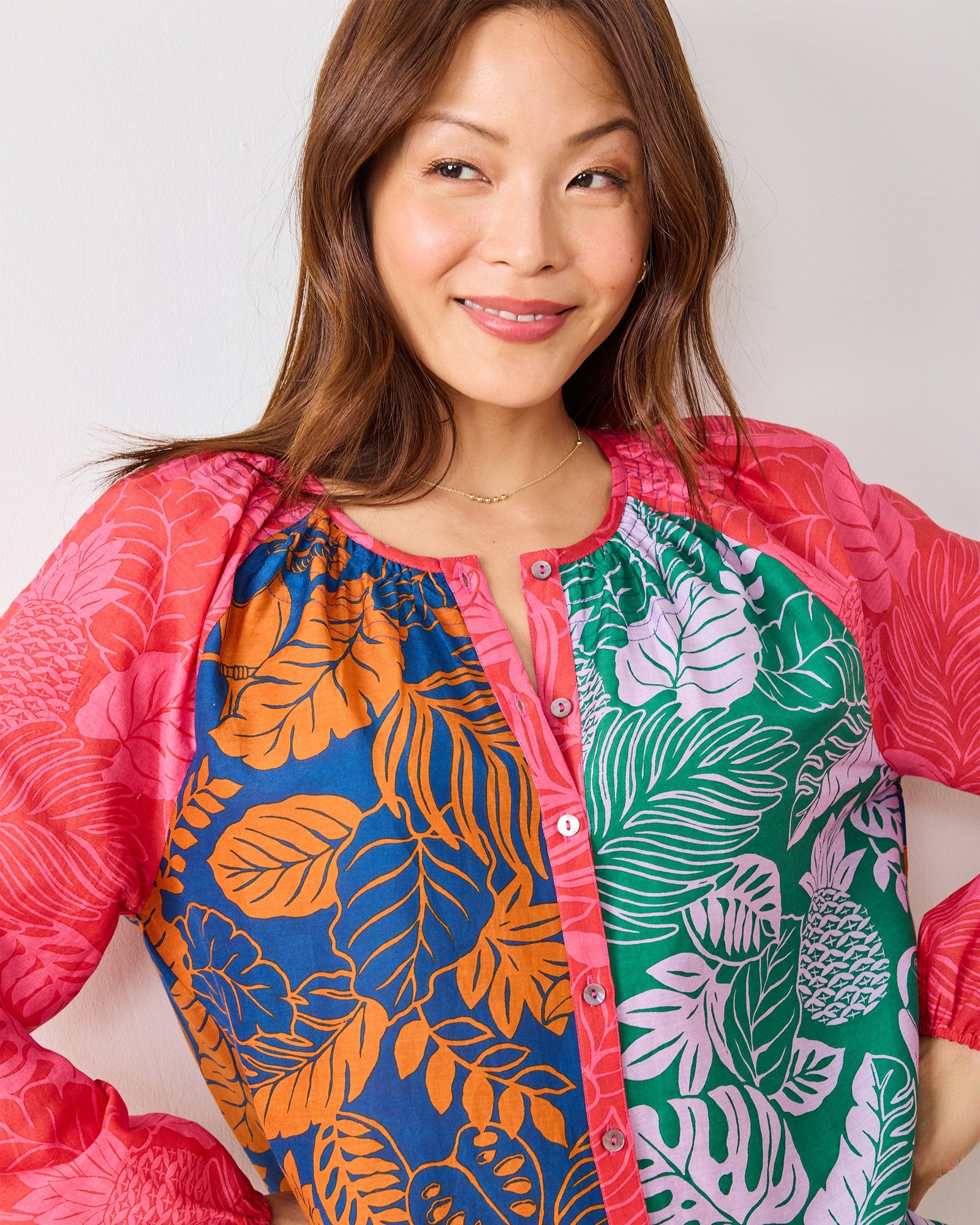 Toucan Treetop - Step Ashore Blouse - Multi Palms - Printfresh