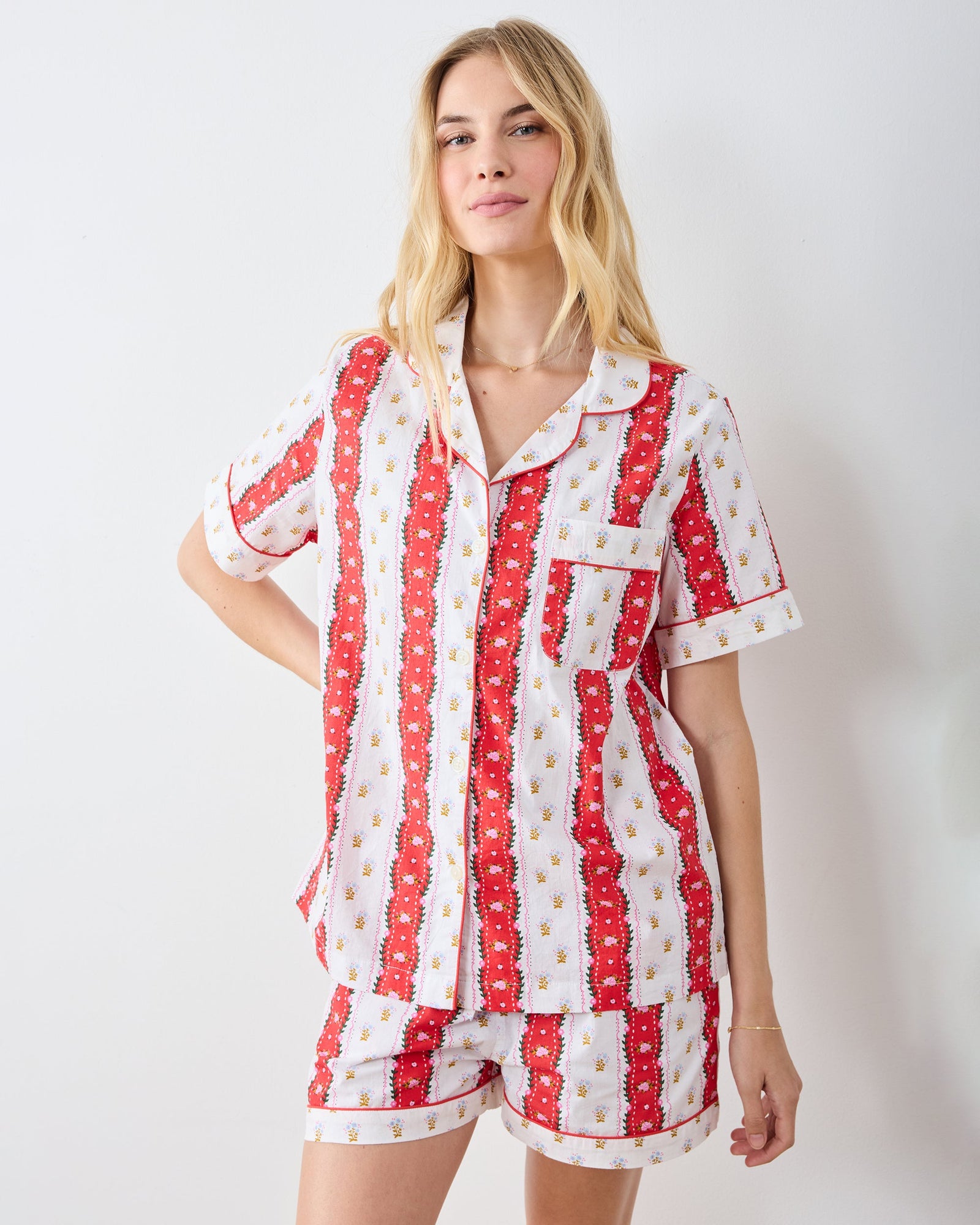 Sweetheart Stripes - Short PJ Set - Cherry Cola - Printfresh
