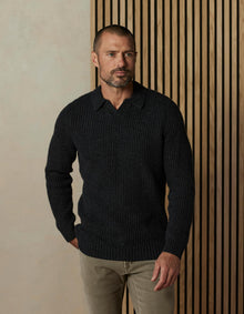 Men | Marled Polo Sweater | Charcoal