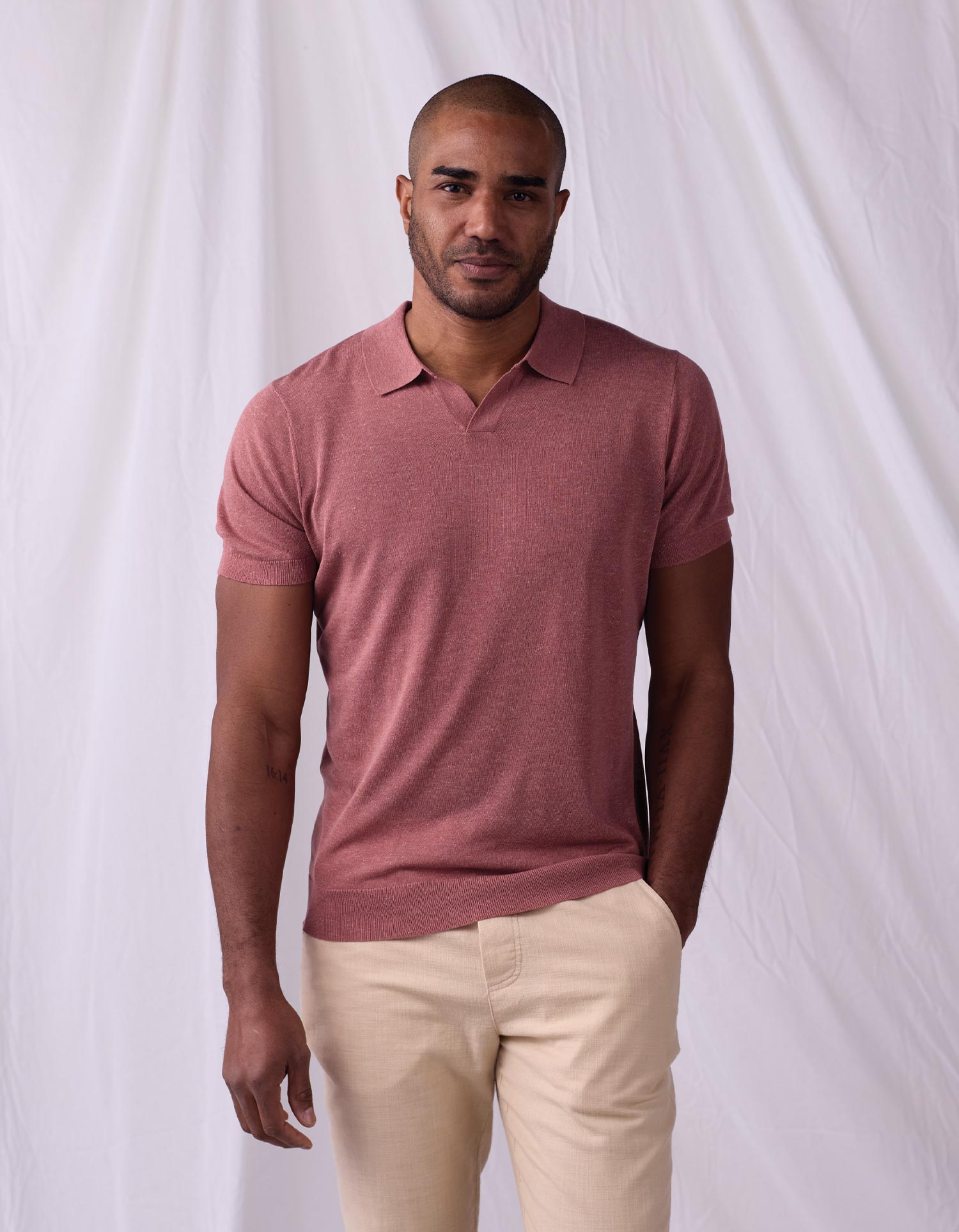 Men | Summer Linen-Blend Polo | Adobe Rose Heather