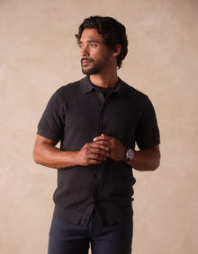 Men | Robles Knit Jacquard Button Up | Charcoal