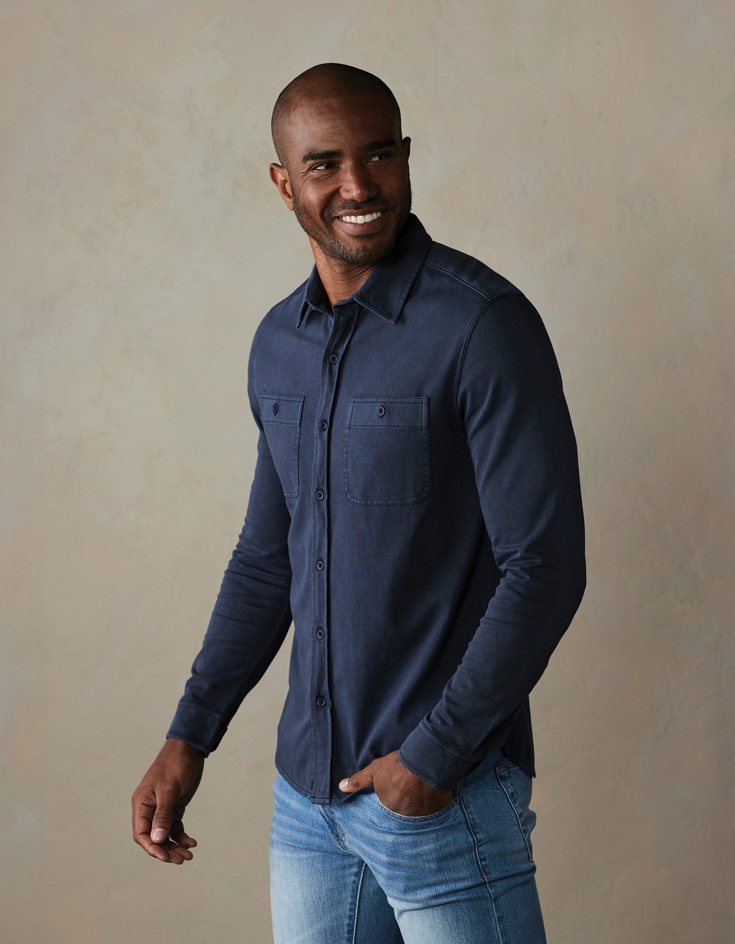 Men | Lennox Jersey Button Up | Navy
