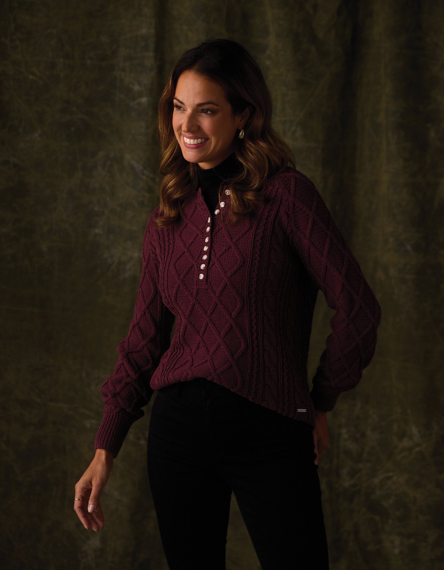 Women | Josefine Cableknit Henley | Port Wine