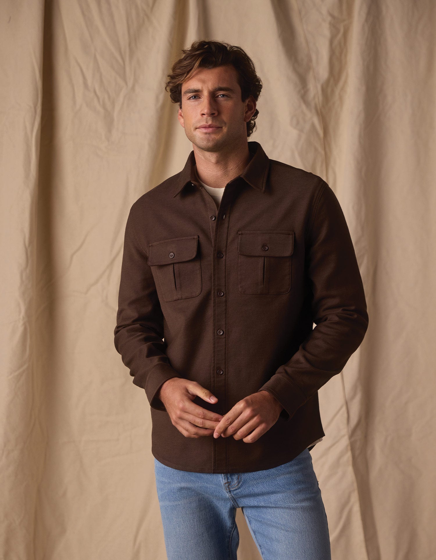 Men | Comfort Terry Shirt Jacket | Dark Brown