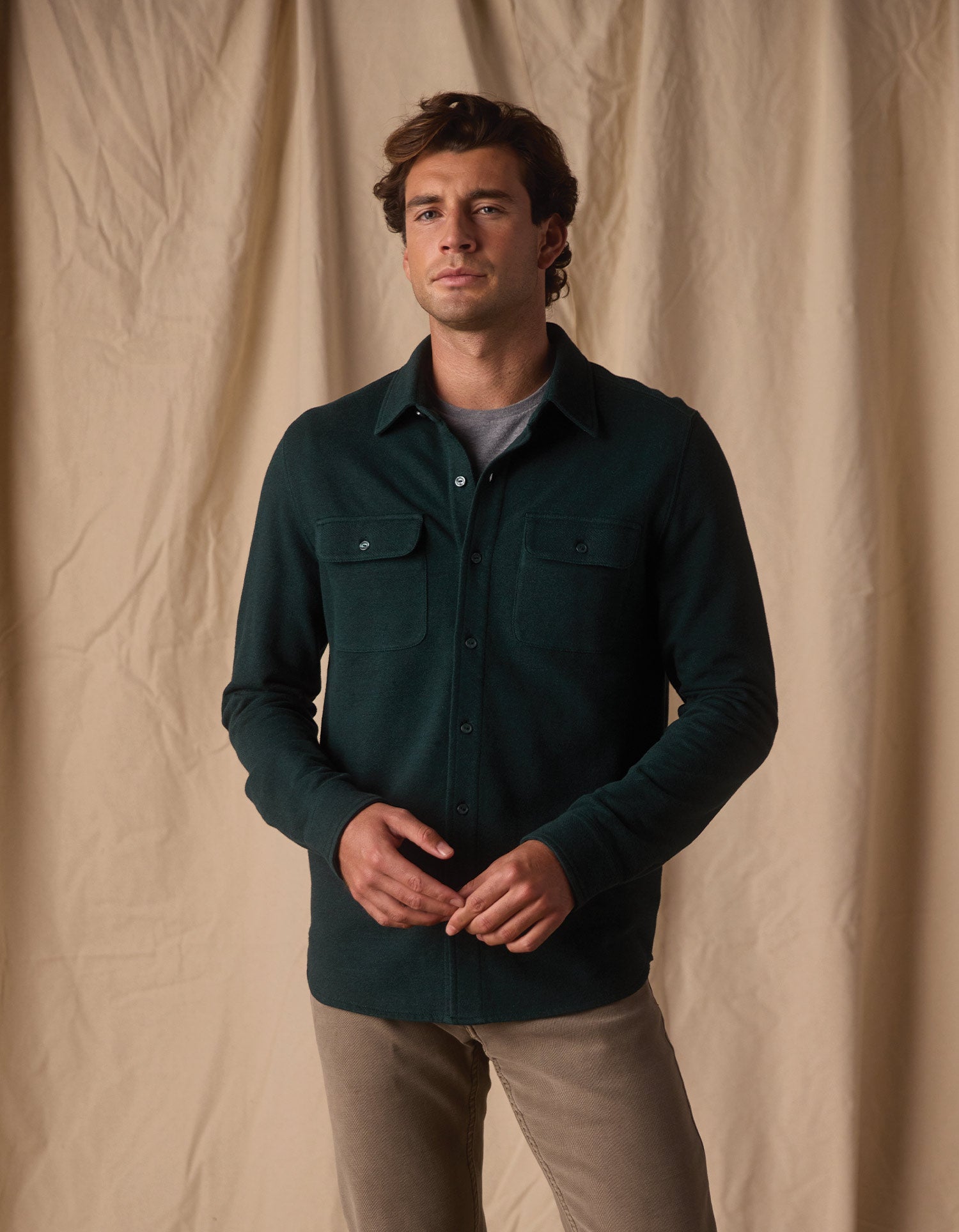 Men | Textured Knit Shirt | Emerald