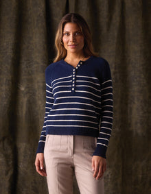 Women | Josefine Henley Sweater | Navy/Cream Stripe