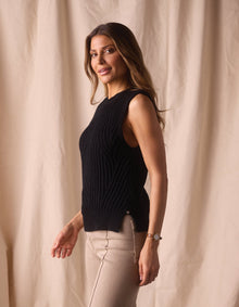 Women | Adelaide Knit Hi-Neck Tank | Black