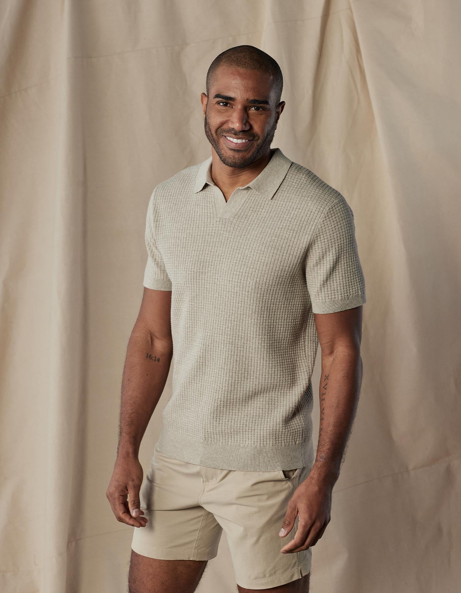 Men | Waffle Stitch Polo | Flax