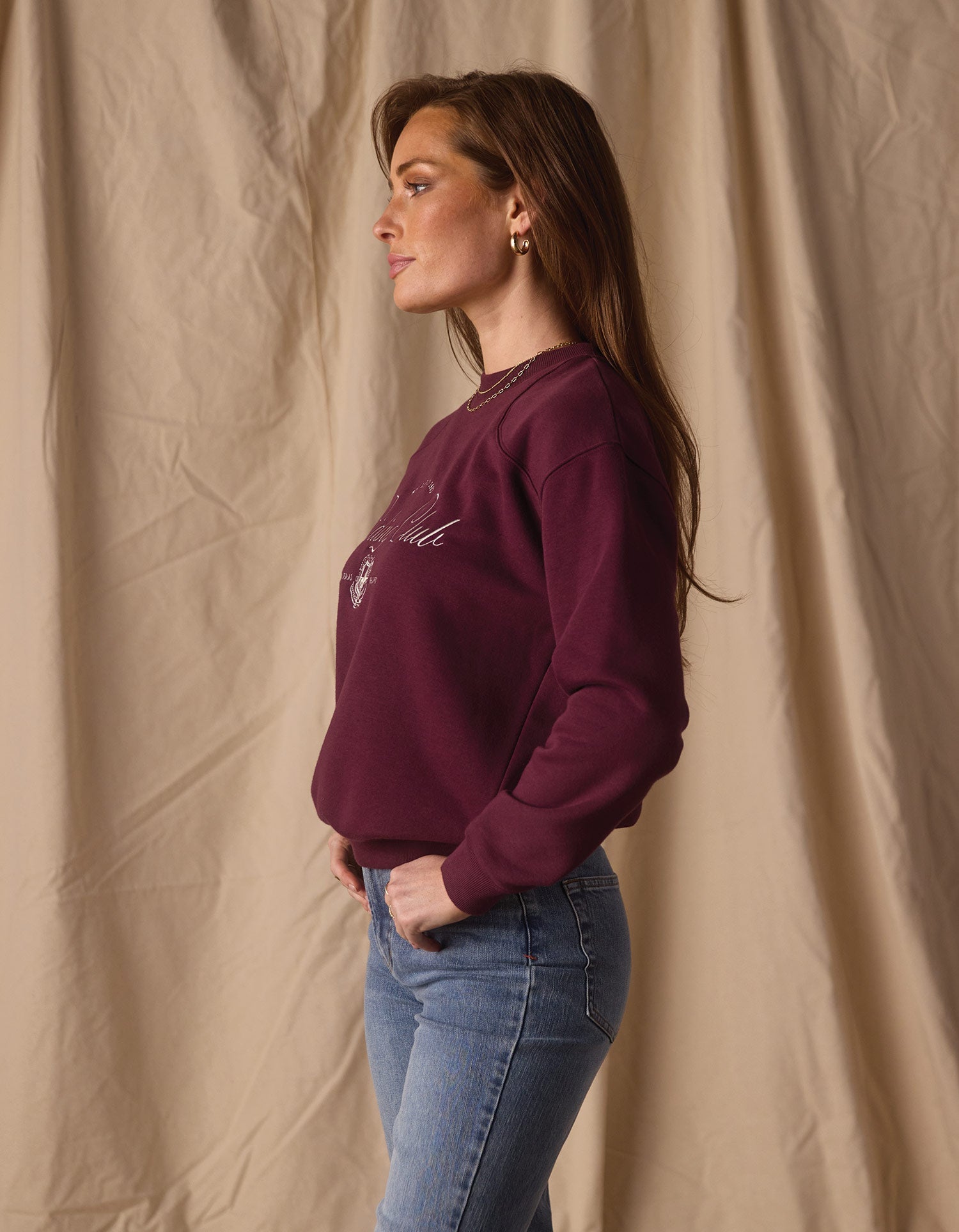 Women | Normal Fleece Graphic Crewneck | Port Wine