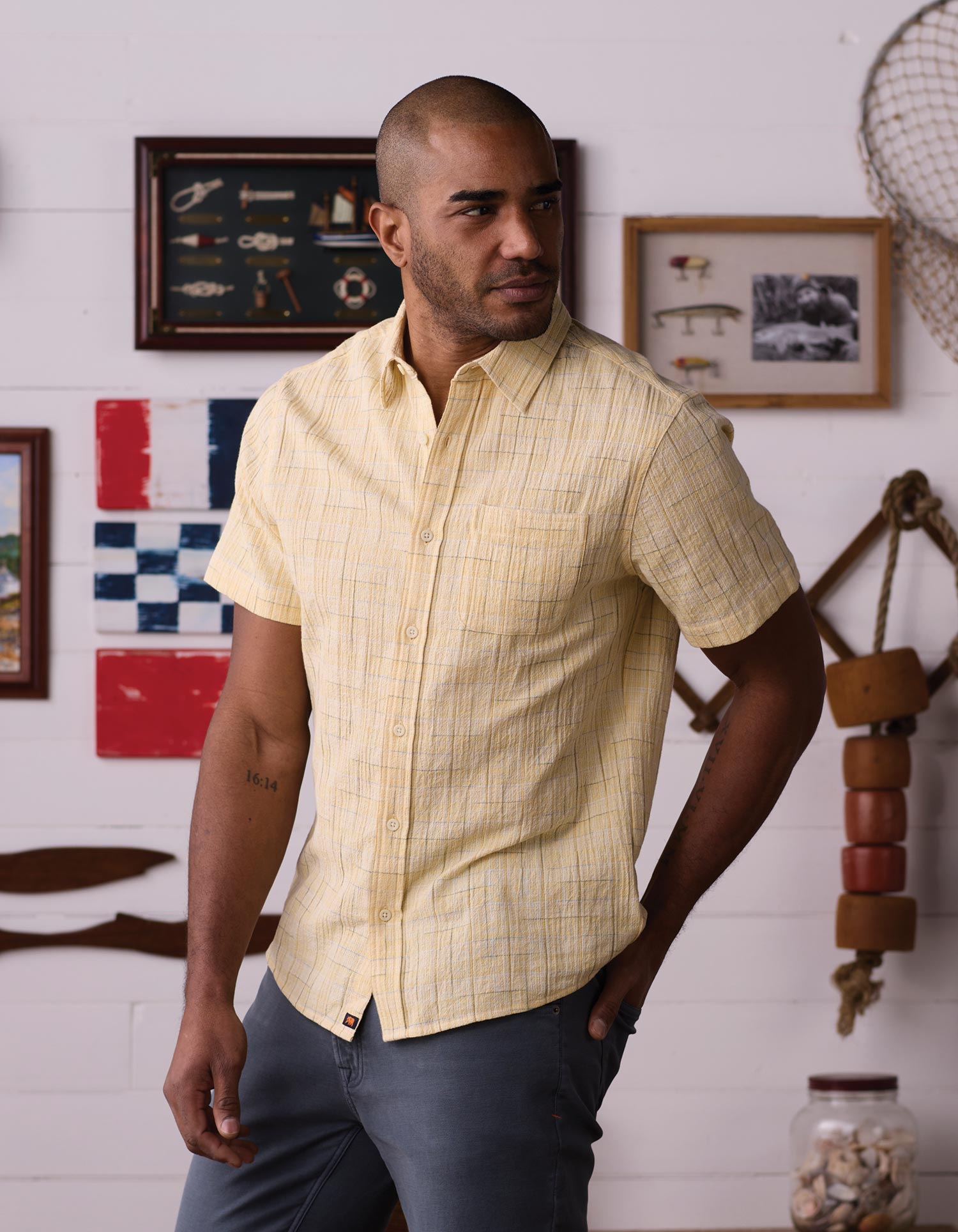 Men | Freshwater Short Sleeve Button Up Shirt | Sunglow Dobby
