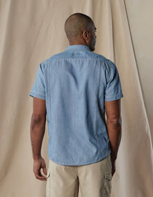 Men | Chambray Short Sleeve Button Up | Medium Wash