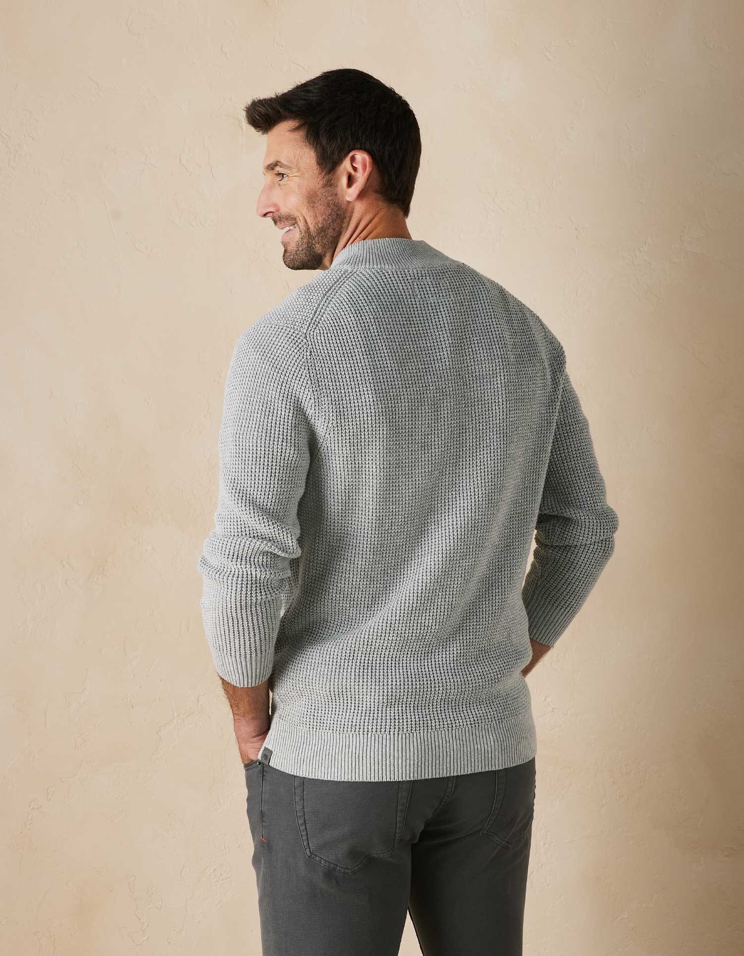 Men | Waffle Knit Quarter Zip Pullover | Grey