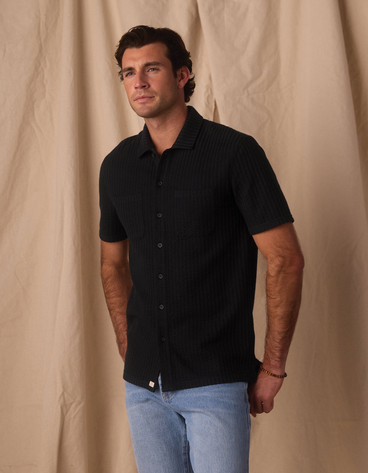 Men | Knit Getaway Button Up | Black