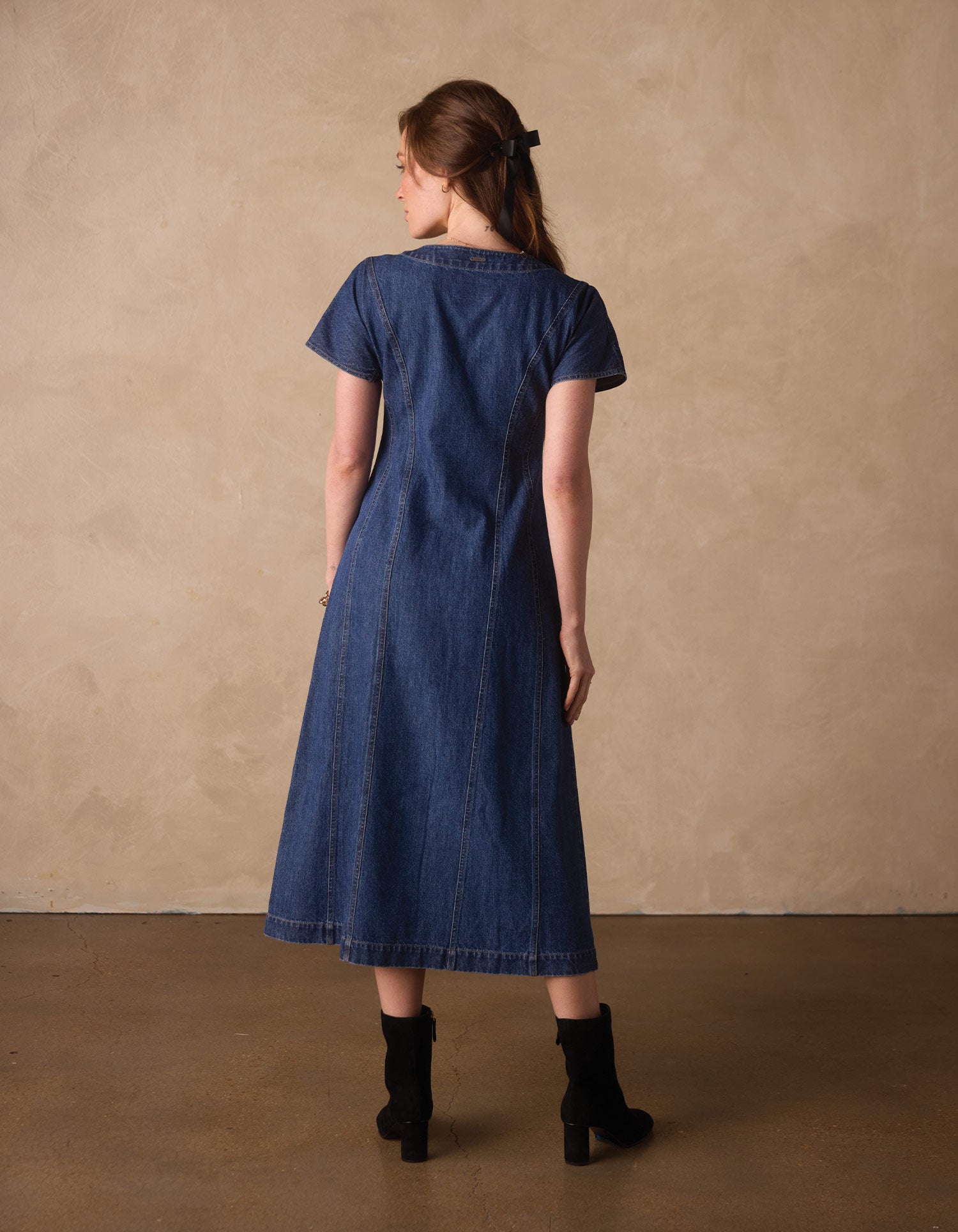 Women | Denim Seamed Midi Dress | Medium Wash